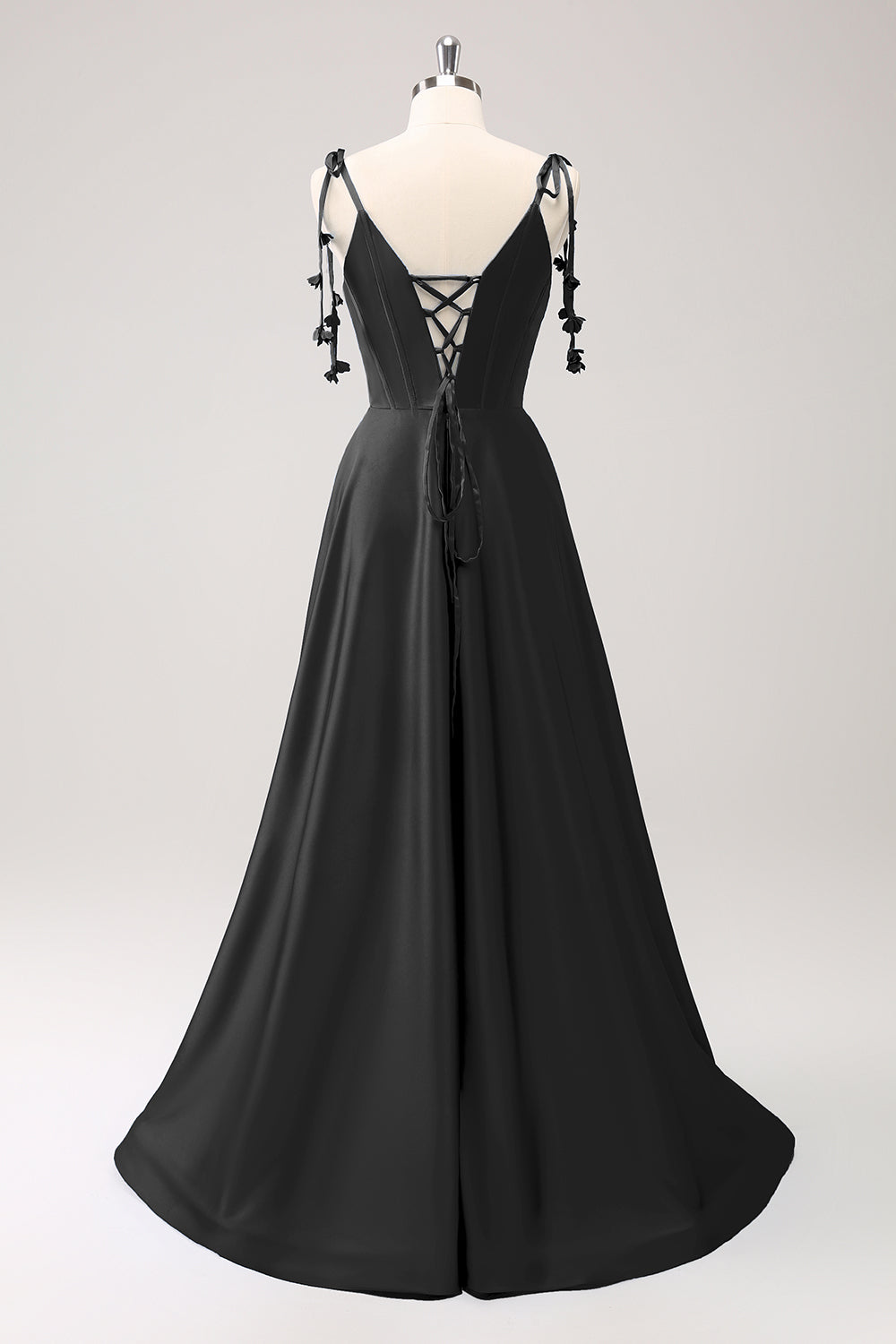 Blue A Line Spaghetti Straps Satin Bridesmaid Dress with Slit
