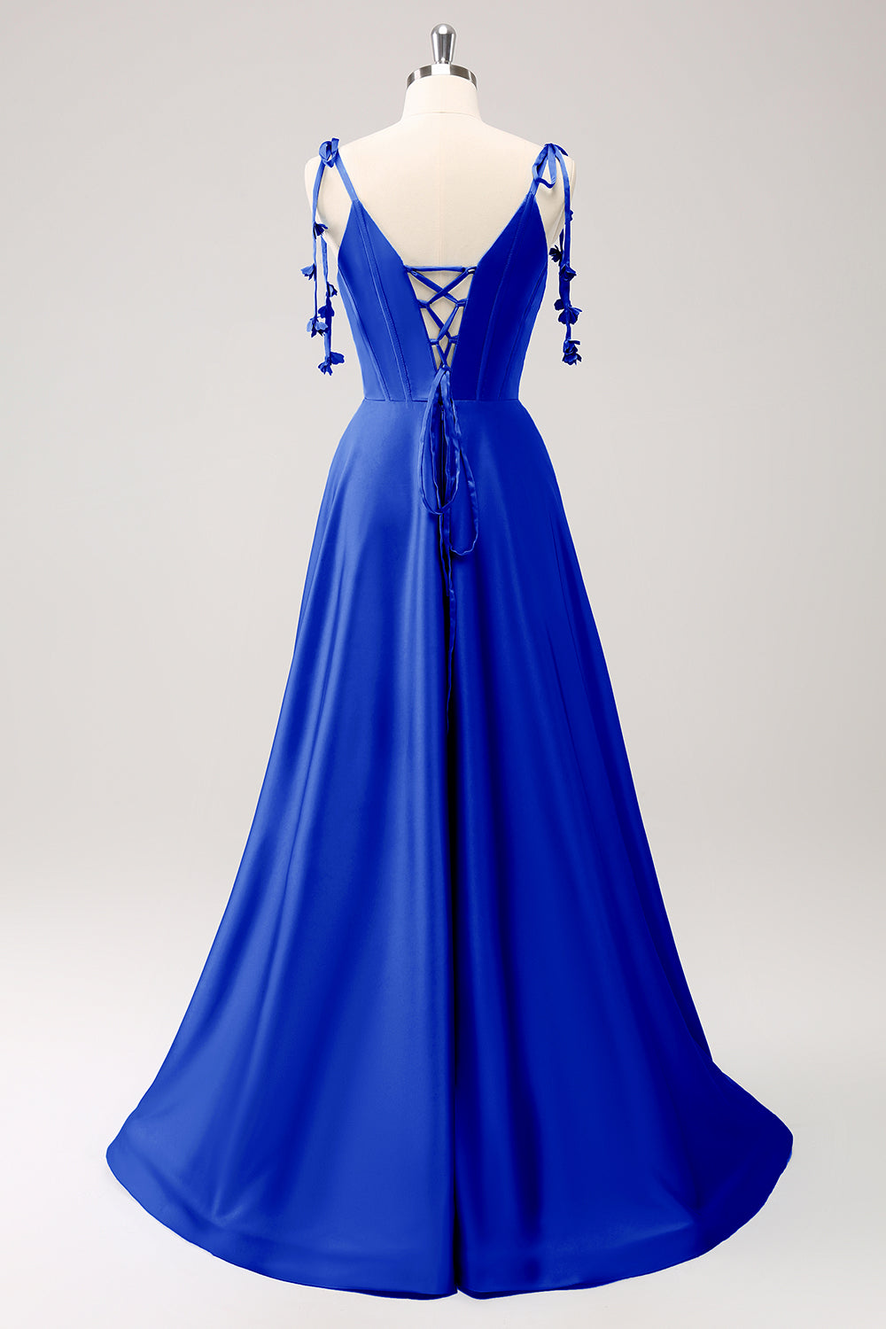 A Line Dusty Sage Spaghetti Straps Satin Bridesmaid Dress with Slit