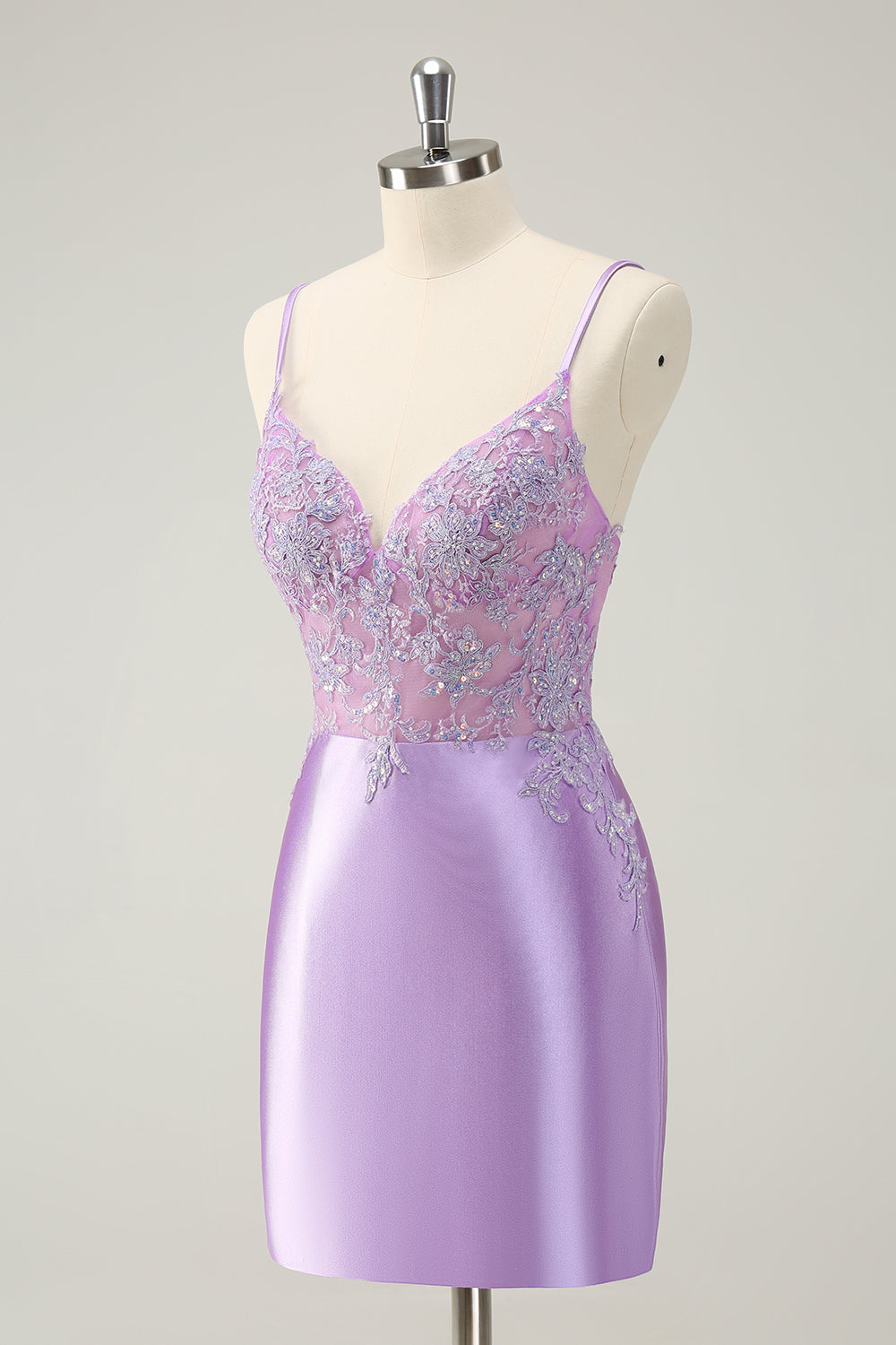 Sparkly Bodycon Lilac Spaghetti Straps Cocktail Dress with Sequins