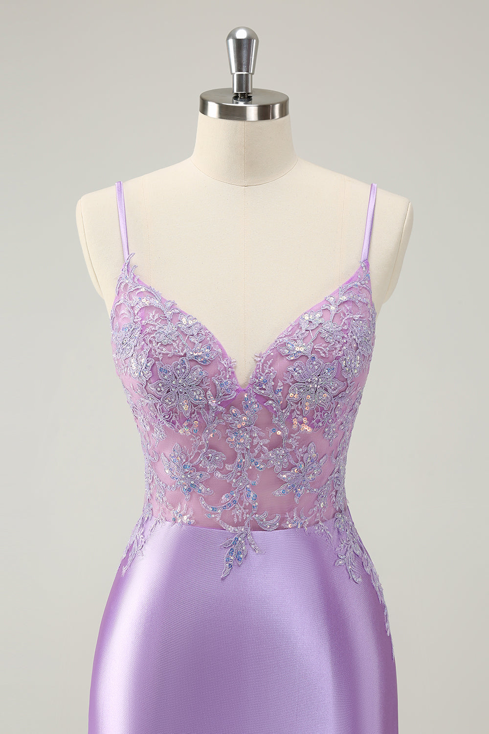 Sparkly Bodycon Lilac Spaghetti Straps Cocktail Dress with Sequins