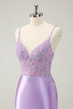 Sparkly Bodycon Lilac Spaghetti Straps Cocktail Dress with Sequins