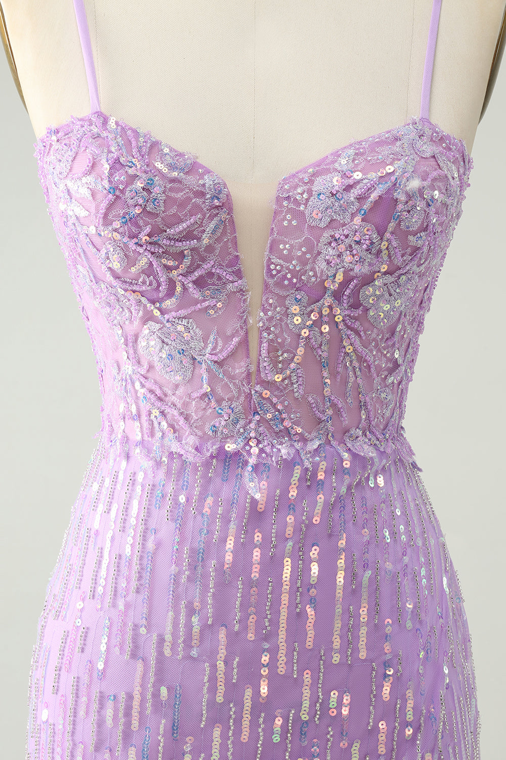 Sparkly Lilac Sequins Bodycon Mini Cocktail Dress with Slit