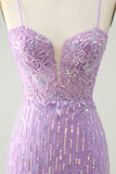 Sparkly Lilac Sequins Bodycon Mini Cocktail Dress with Slit