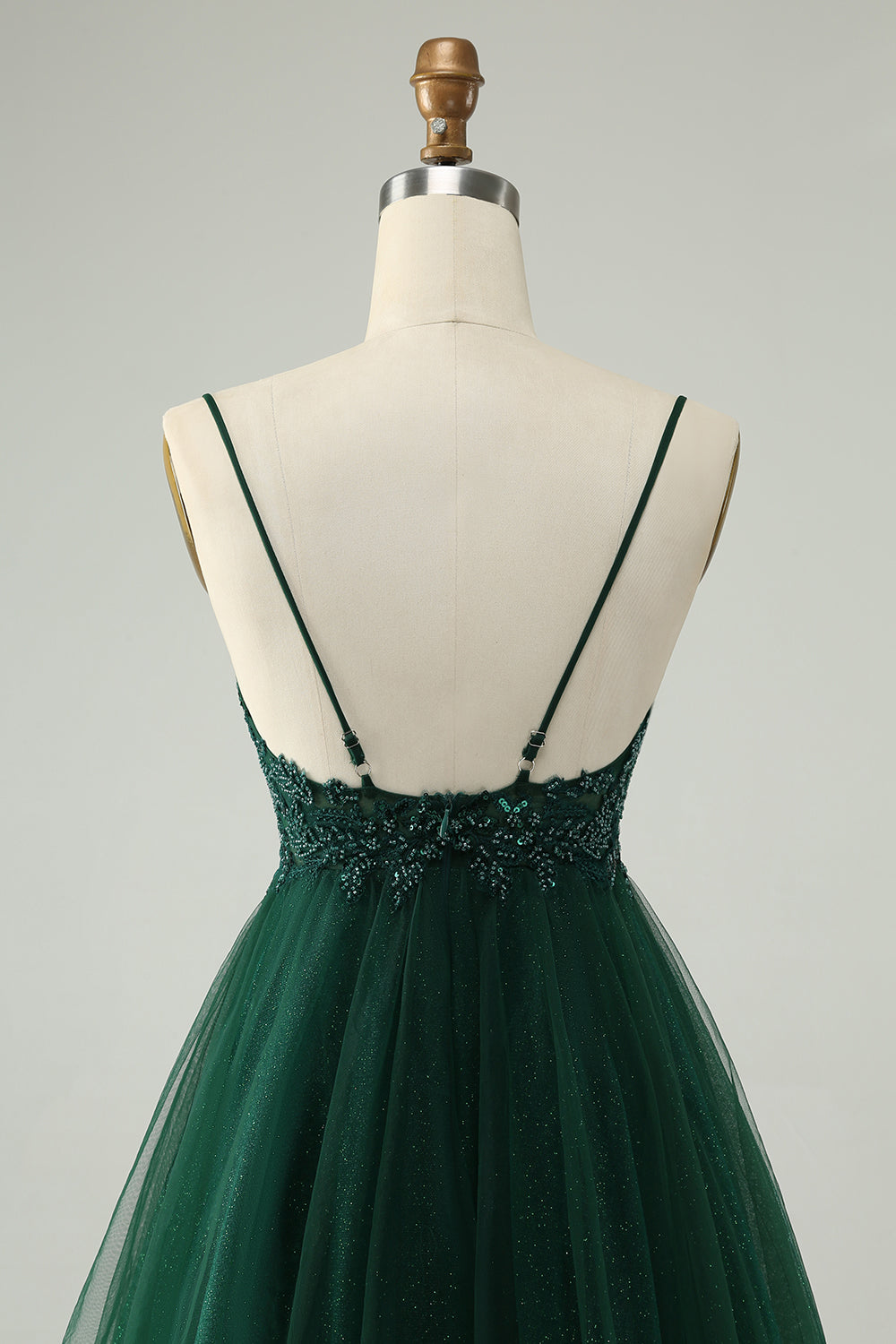 Glitter Dark Green A-Line Beaded Tulle Cocktail Dress with Appliques