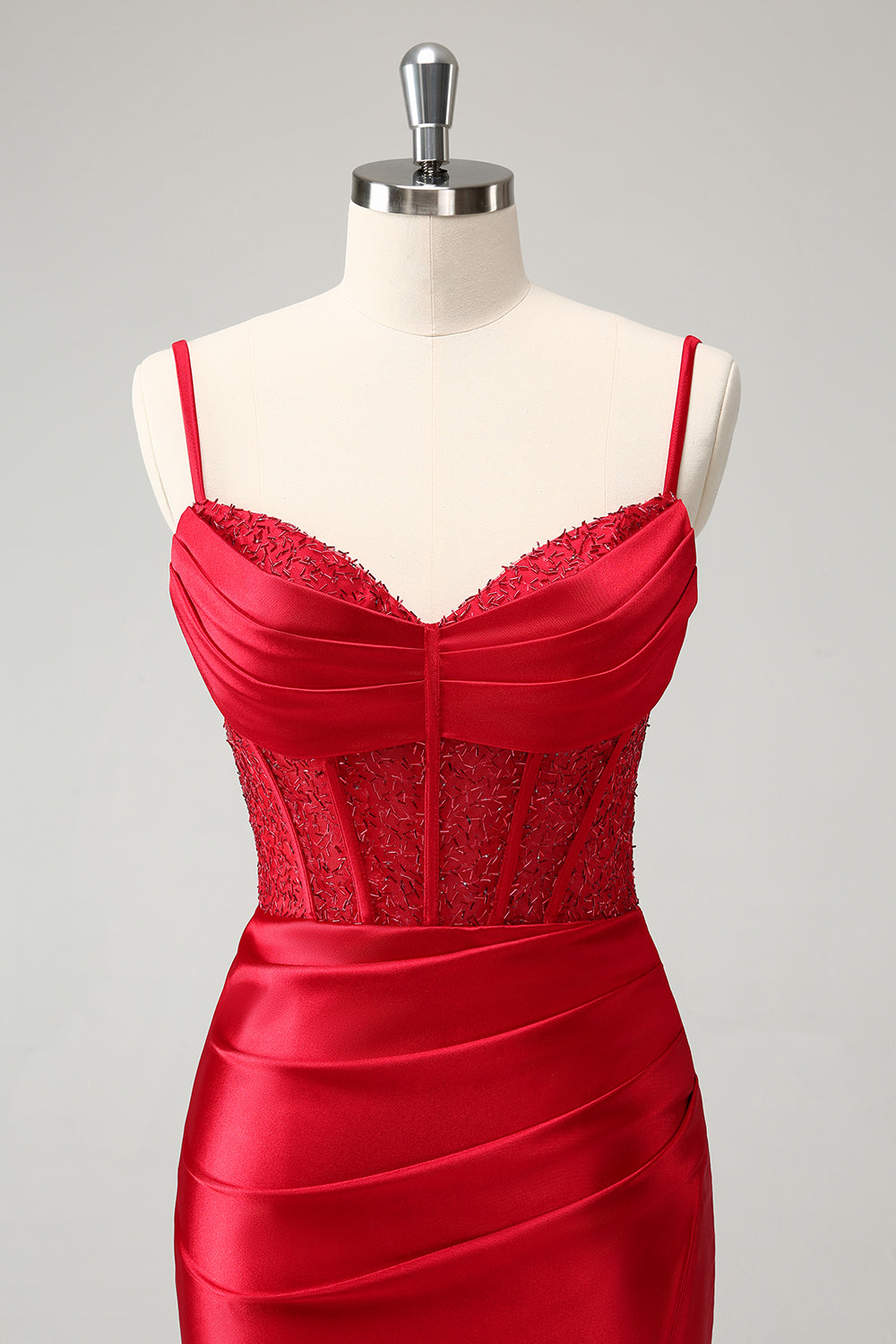 Golden Spaghetti Straps Bodycon Corset Satin Cocktail Dress with Slit