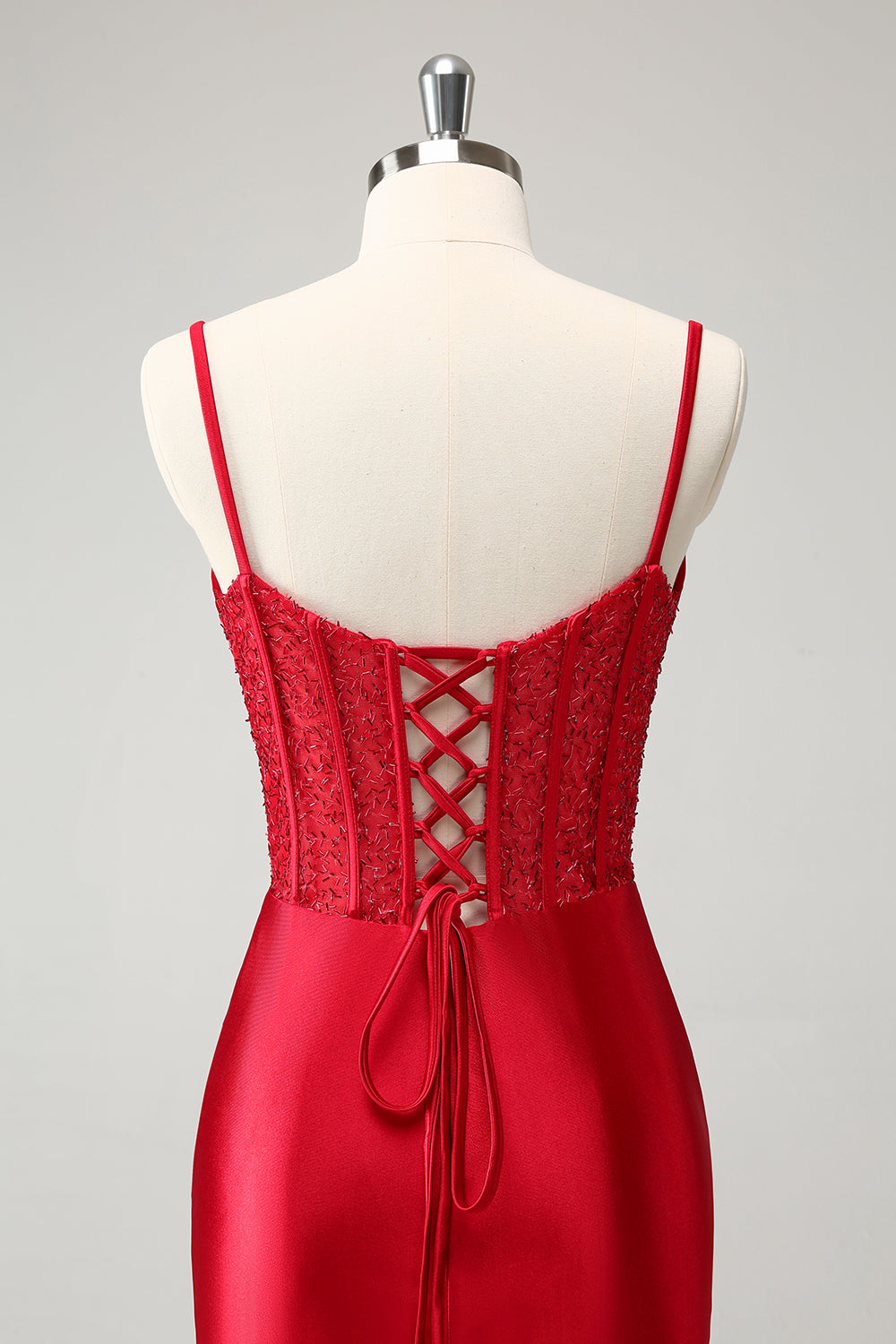 Golden Spaghetti Straps Bodycon Corset Satin Cocktail Dress with Slit