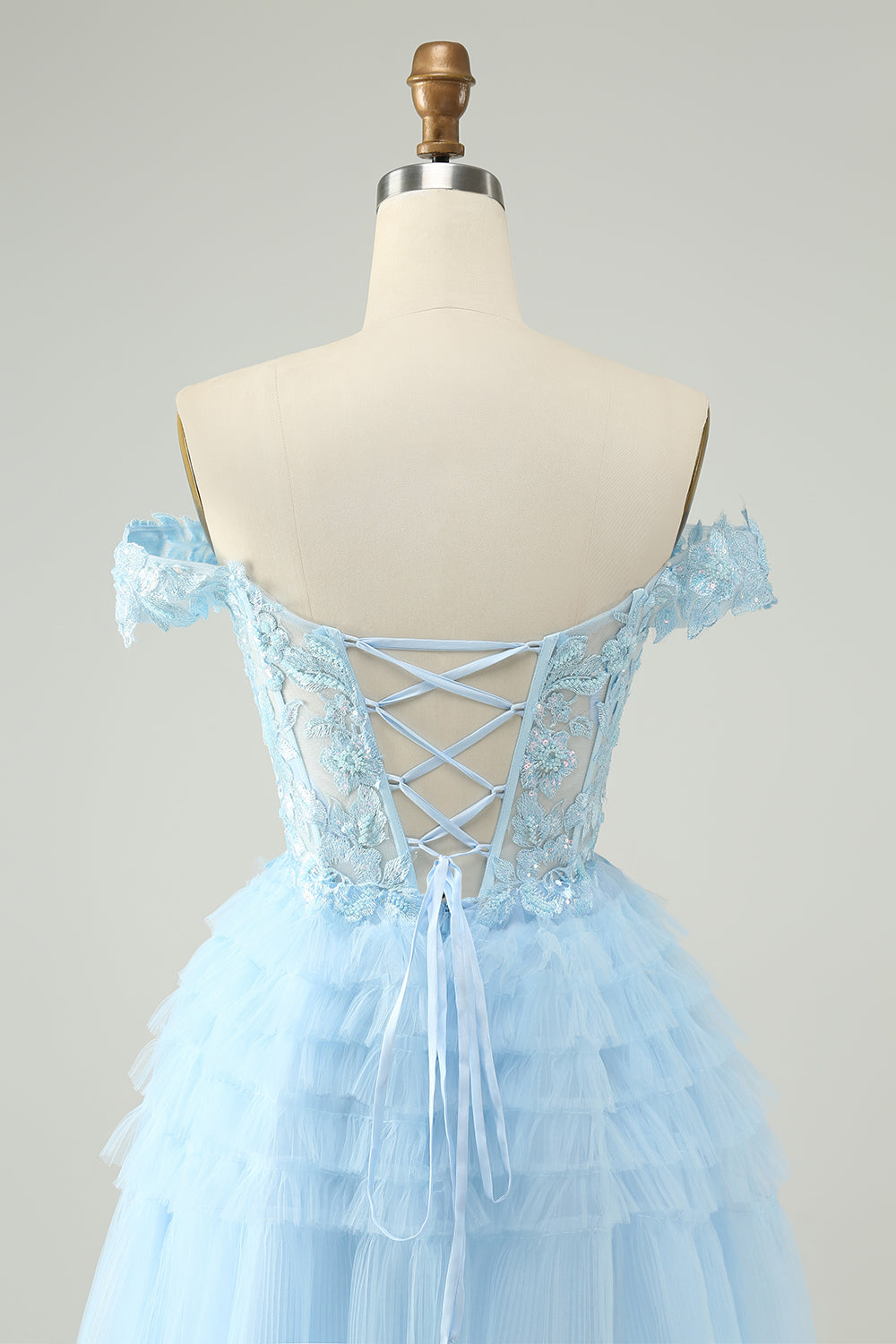 Light Blue A Line Off The Shoulder Corset Short Cocktail Dress