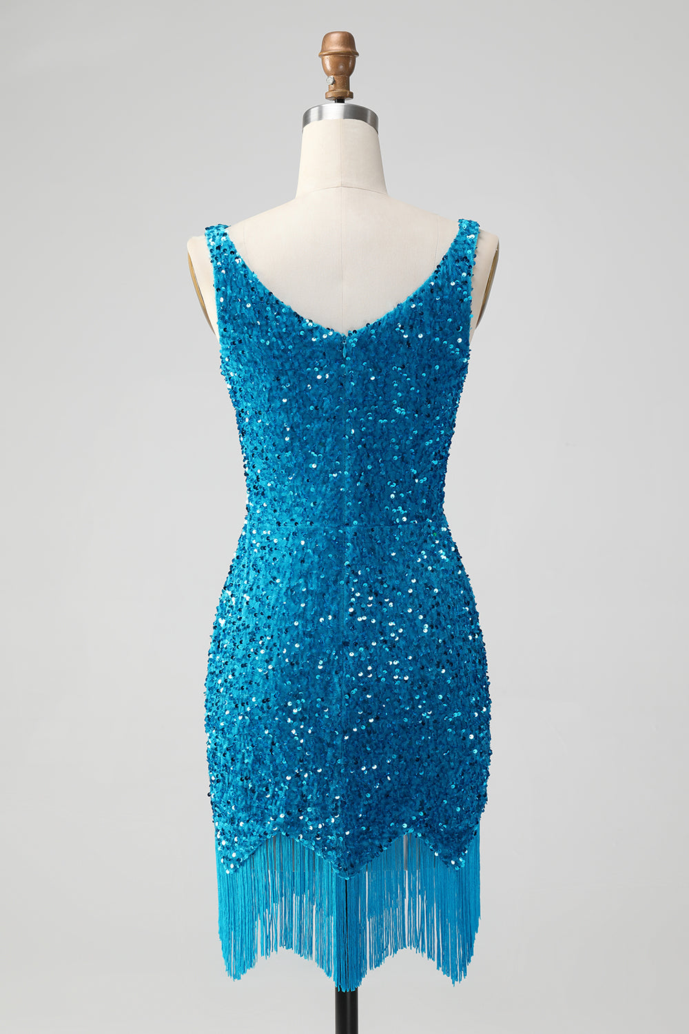 Sparkly Sage Bodycon V Neck Sequin Cocktail Dress with Tassel