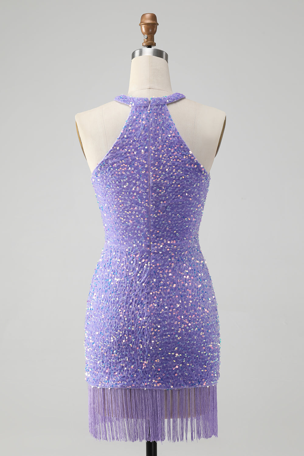 Sparkly Royal Blue Bodycon Halter Sequin Cocktail Dress with Tassel