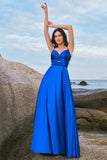 Spaghetti Straps Satin Ink Blue Bridesmaid Dress with Slit