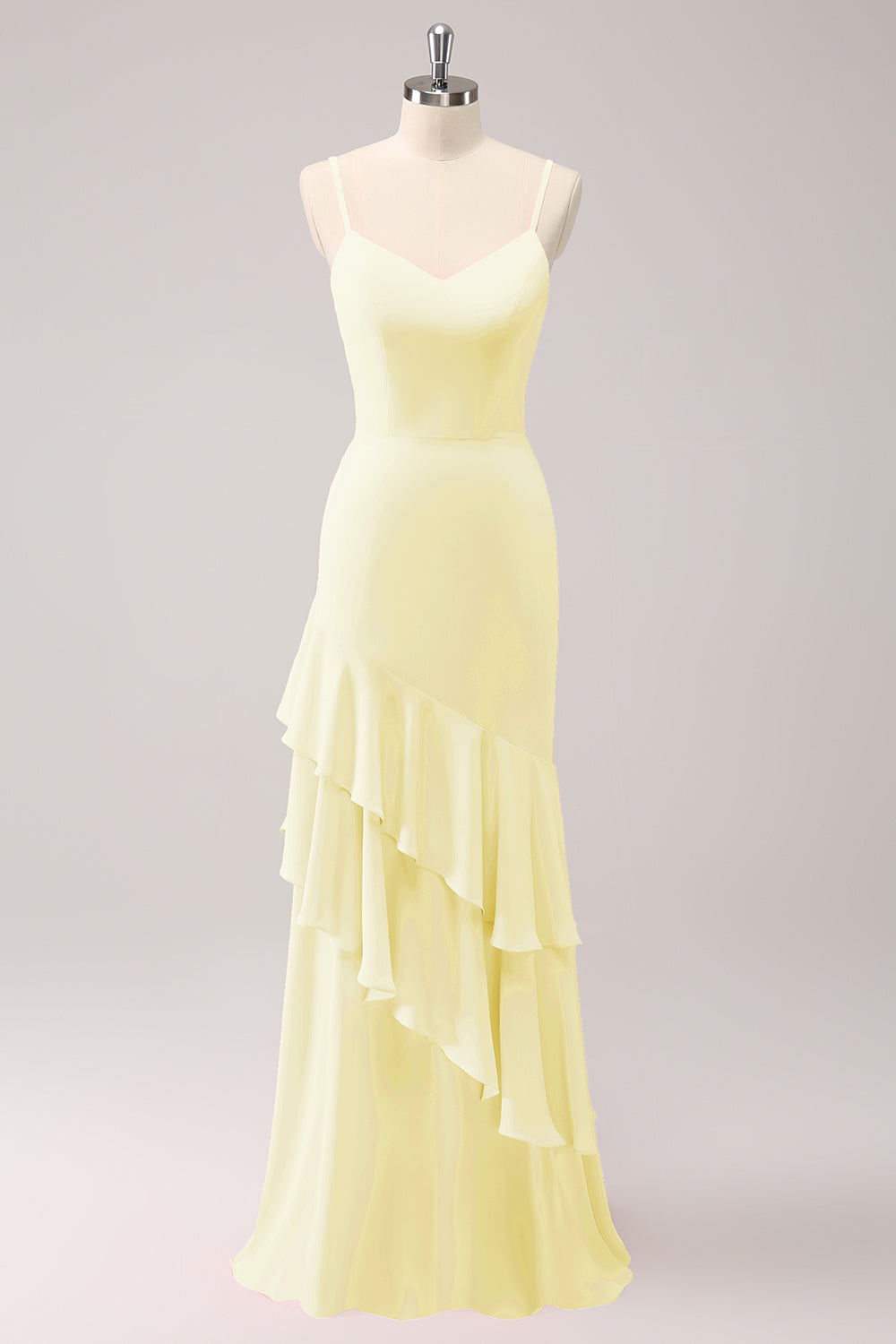 Dusty Rose Spaghetti Straps Mermaid Bridesmaid Dress with Ruffles