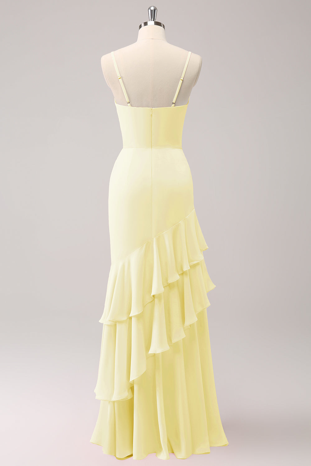 Dusty Rose Spaghetti Straps Mermaid Bridesmaid Dress with Ruffles