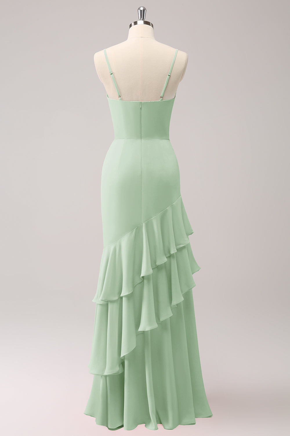 Dusty Rose Spaghetti Straps Mermaid Bridesmaid Dress with Ruffles