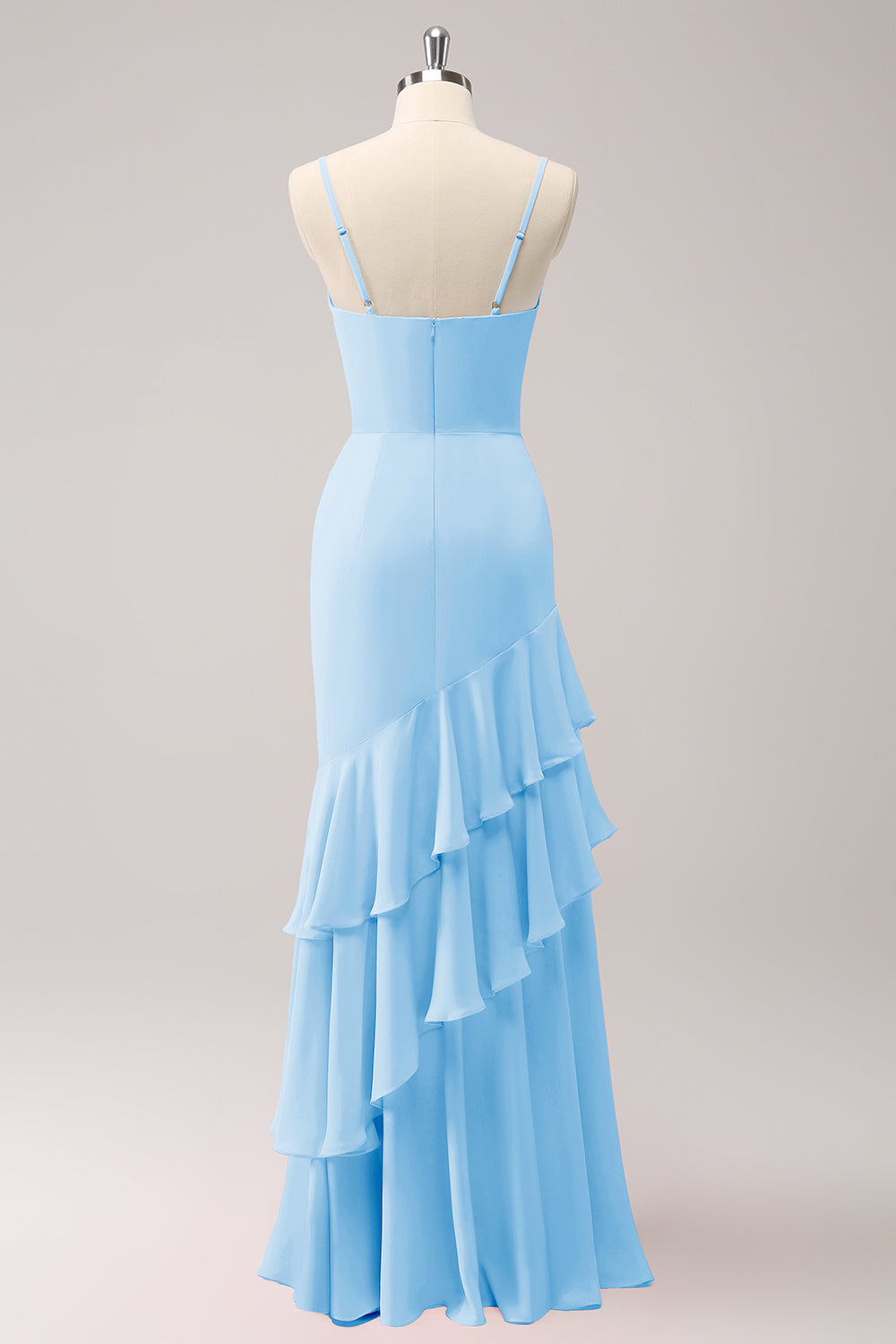 Spaghetti Straps Red Mermaid Bridesmaid Dress with Ruffles