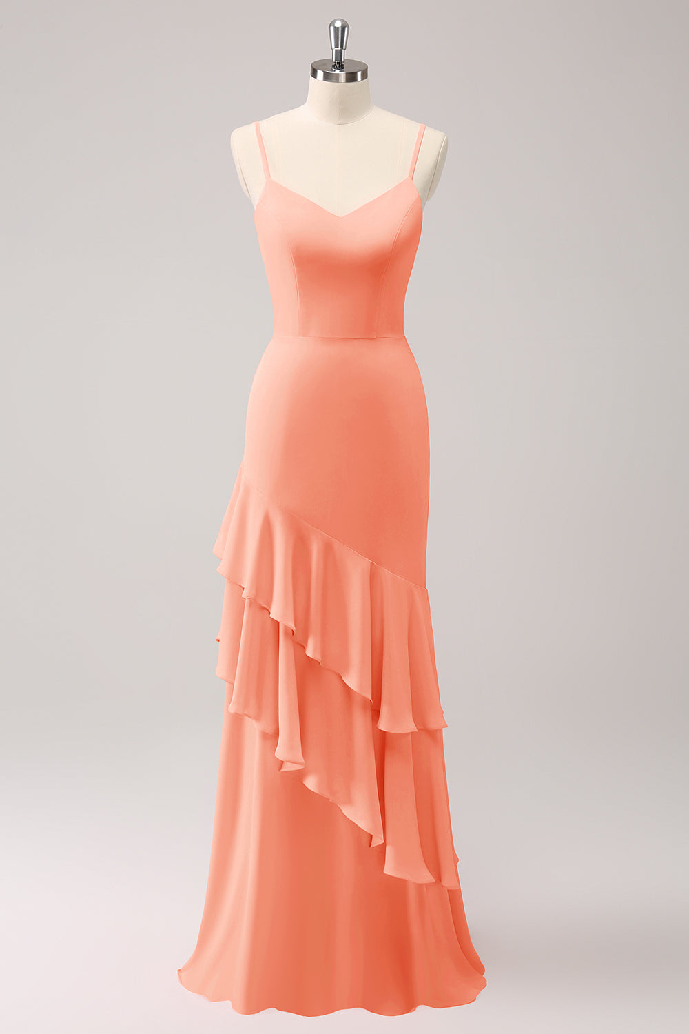 Spaghetti Straps Red Mermaid Bridesmaid Dress with Ruffles