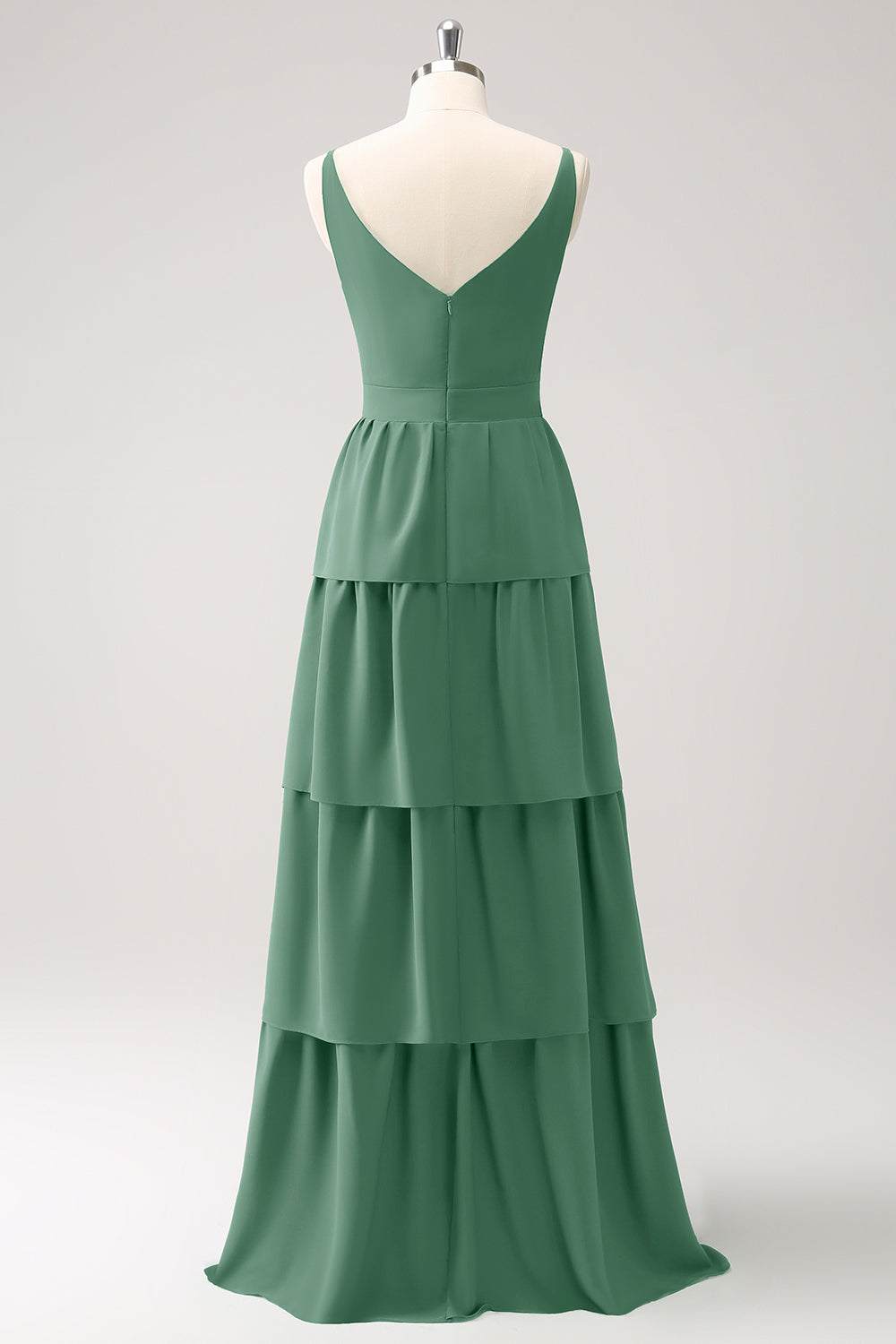 A-Line Lilac V-Neck Tiered Long Bridesmaid Dress