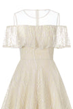 Mesh Round Neck Cold Shoulder Vintage Dresses with Lace