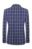 Royal Blue Plaid Peak Lapel Double Breasted 2 Piece Men's Suits