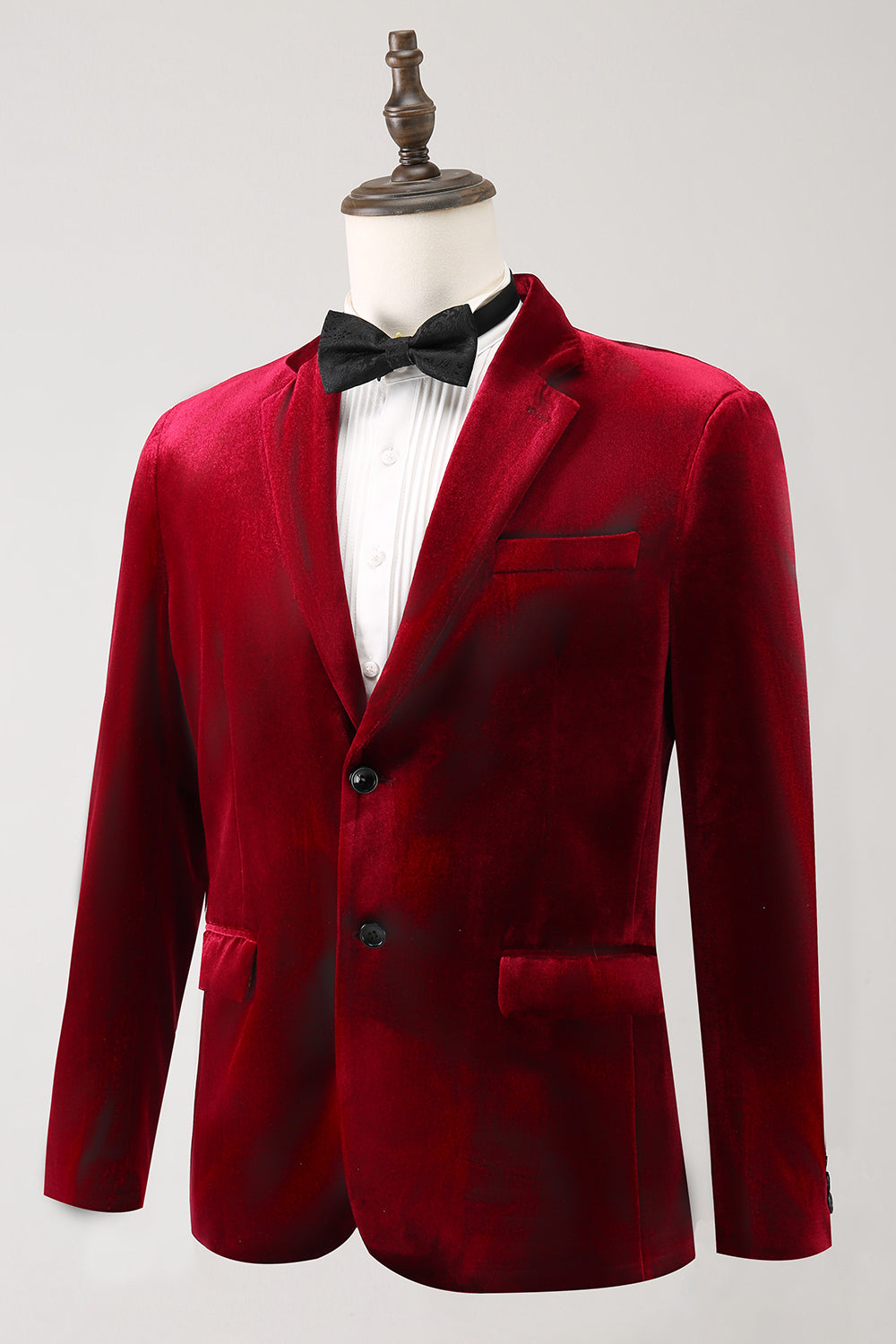 Notched Lapel Burgundy Velvet Single Breasted Men's Formal Blazer