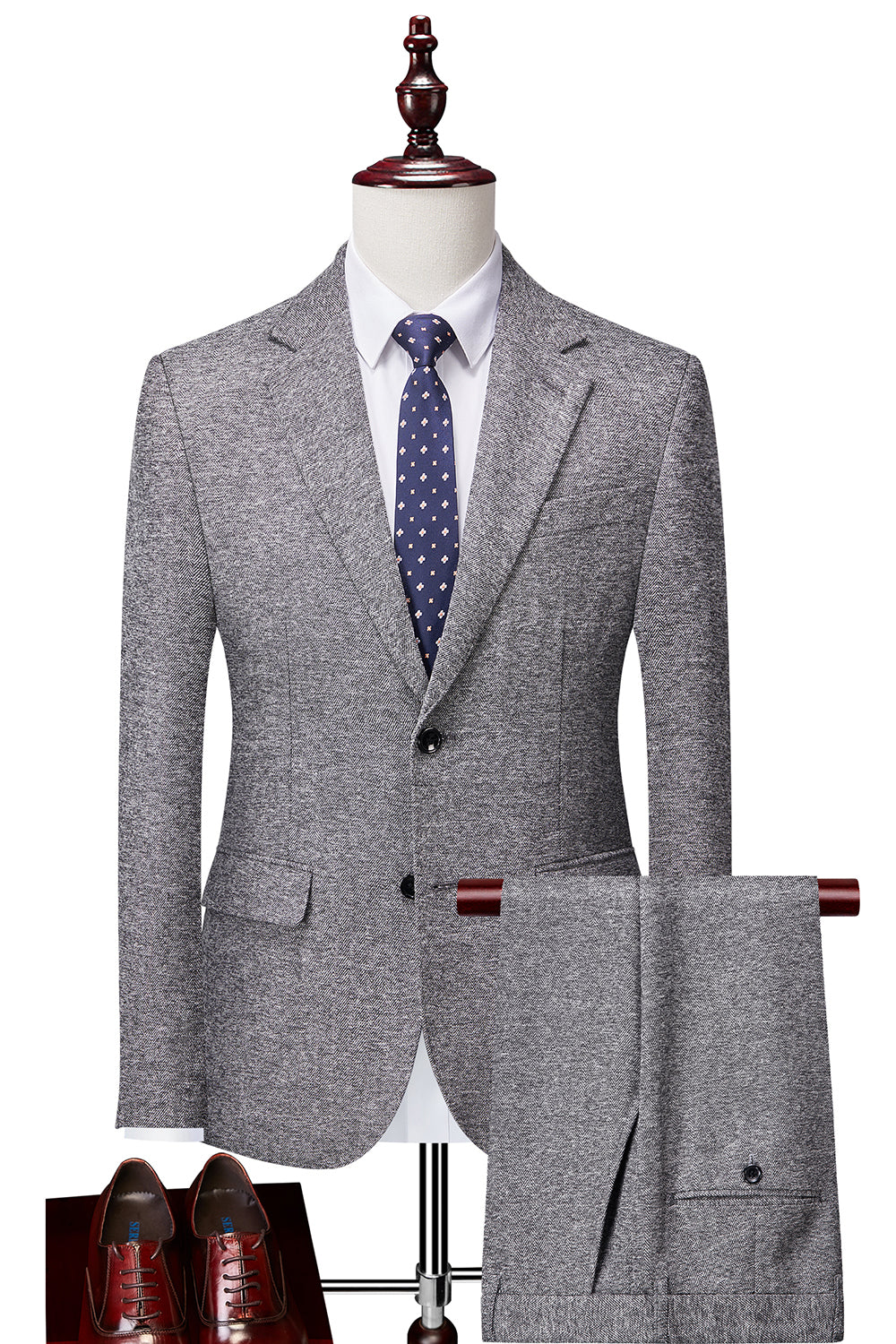 Grey Double Breasted 3 Pieces Men's Formal Suits