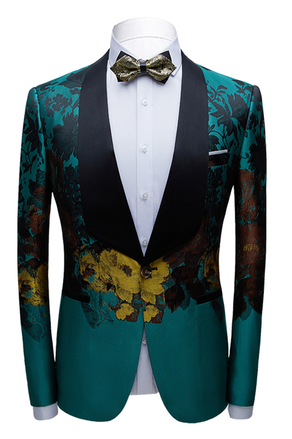 Peacock Green 2 Pieces Jacquard Shawl Lapel Men's Formal Suits