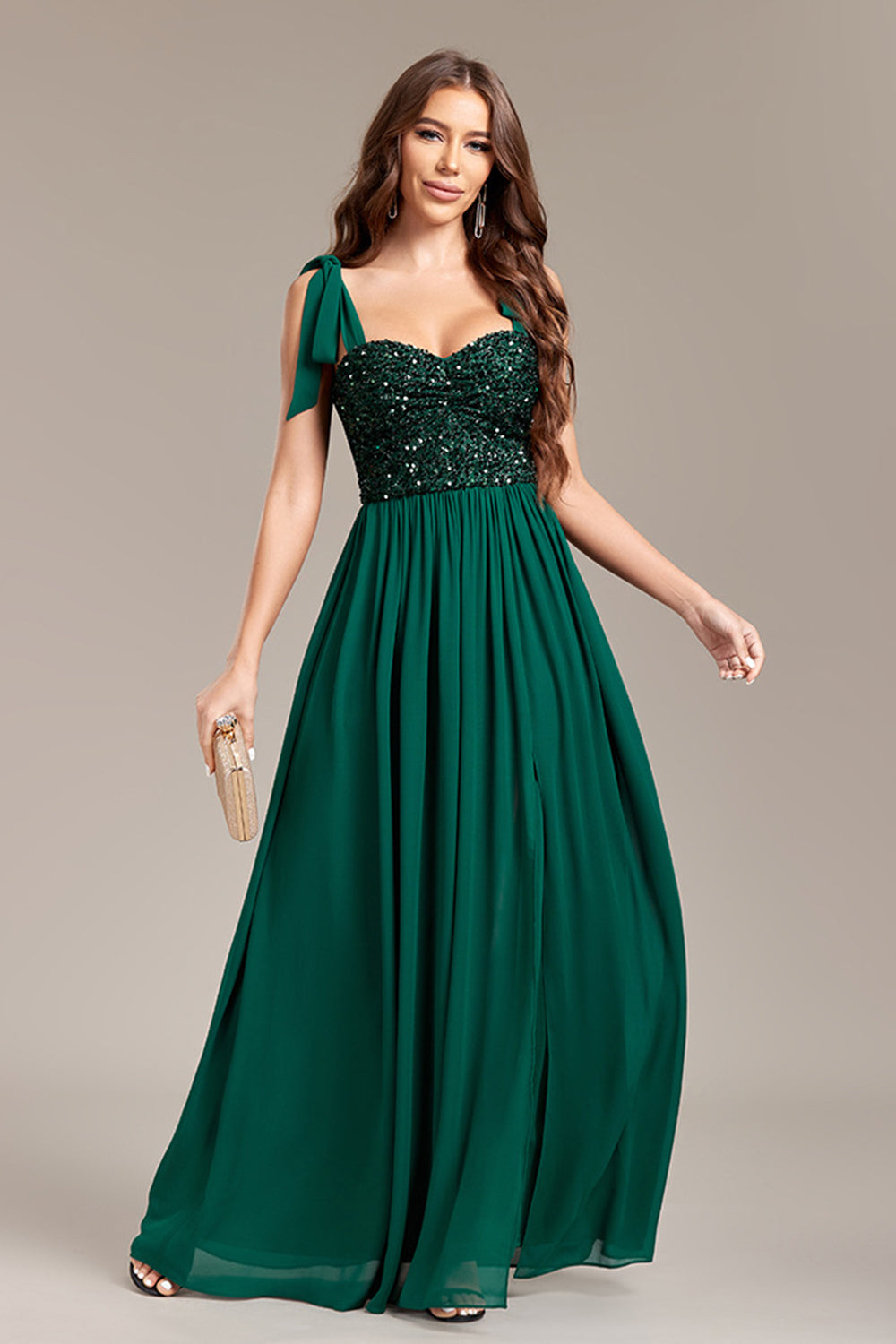 Sparkly Green Sequins Long Formal Dress With Slit