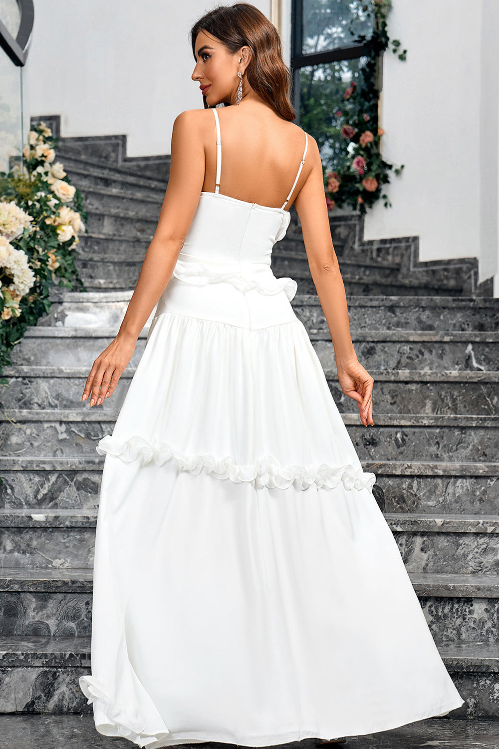 White A Line Sweetheart Spaghetti Straps Long Formal Dress