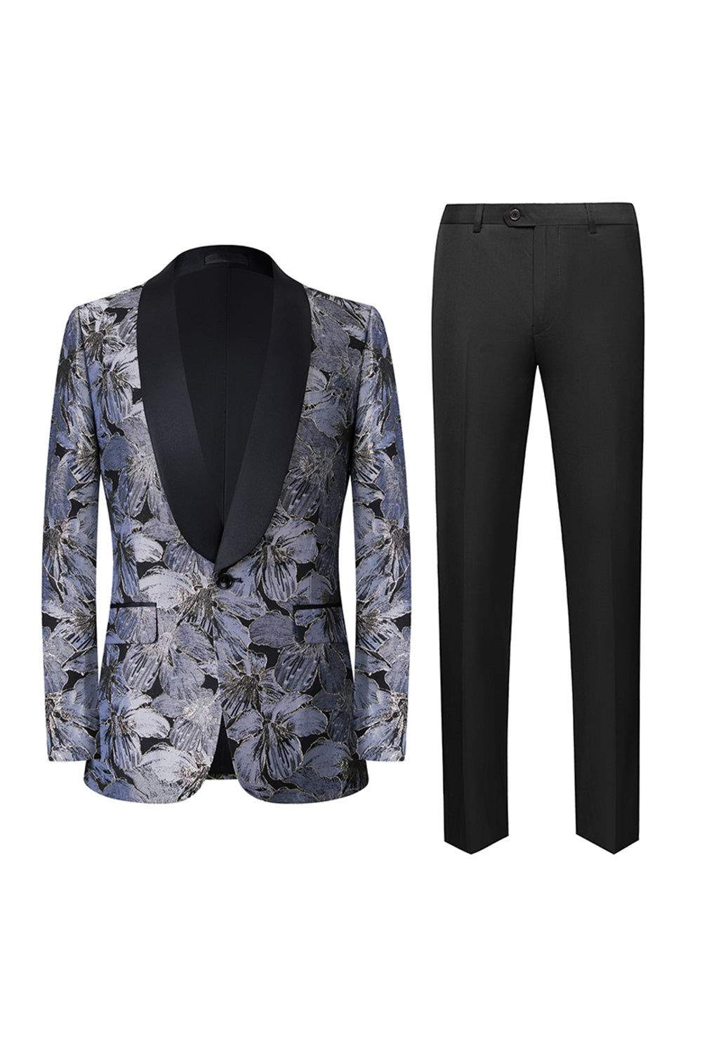 Grey Jacquard 2 Pieces Shawl Lapel Men's Formal Suits