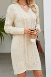 Apricot V Neck Knit Sweater with Long Sleeve