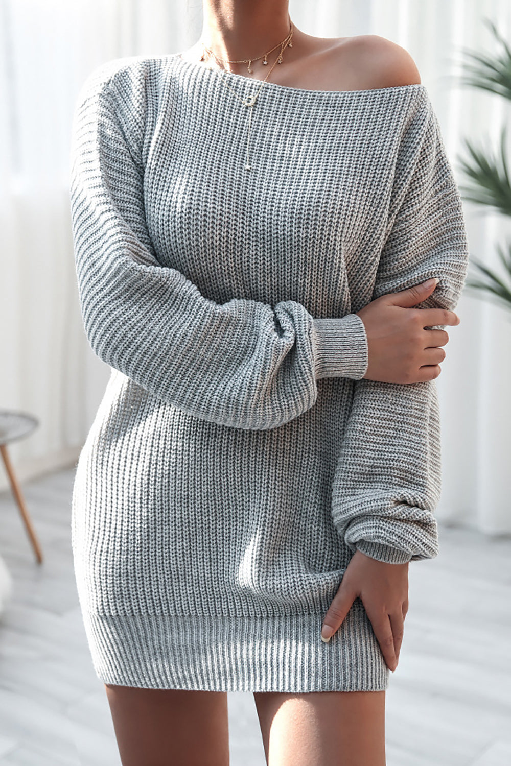 White Off The Shoulder Knitting Long Sleeve Sweater