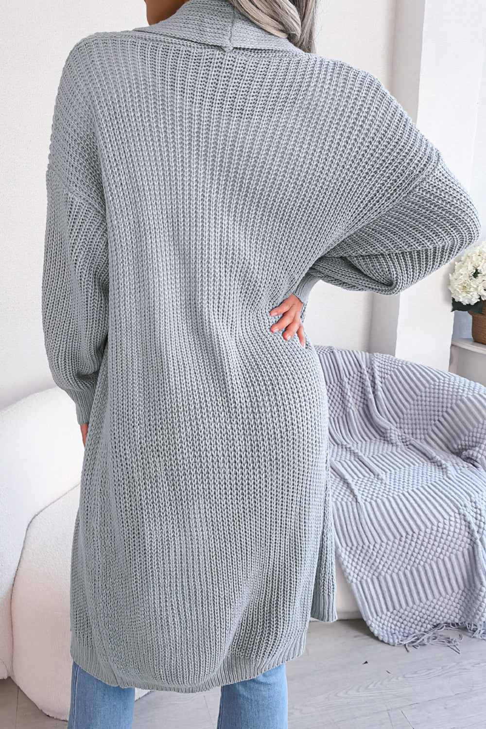 Knitted Long Sleeve Open Front Loose Soft Cardigan Sweater