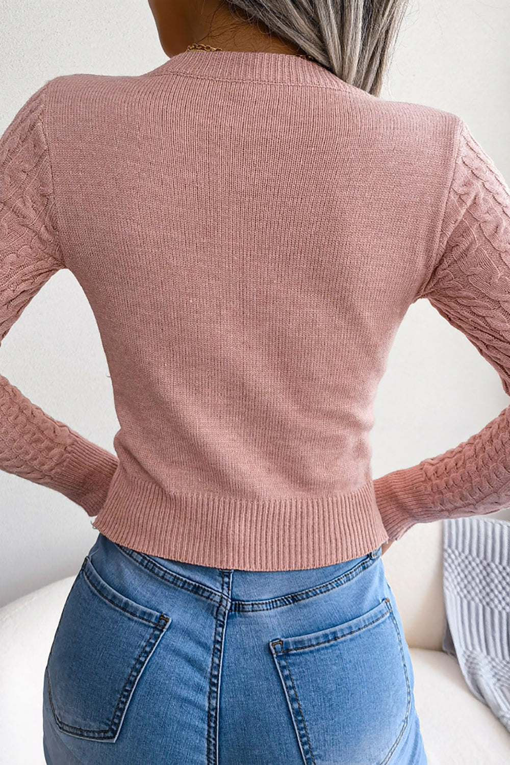 Black Hollow Knit Long Sleeves Tight Sweater