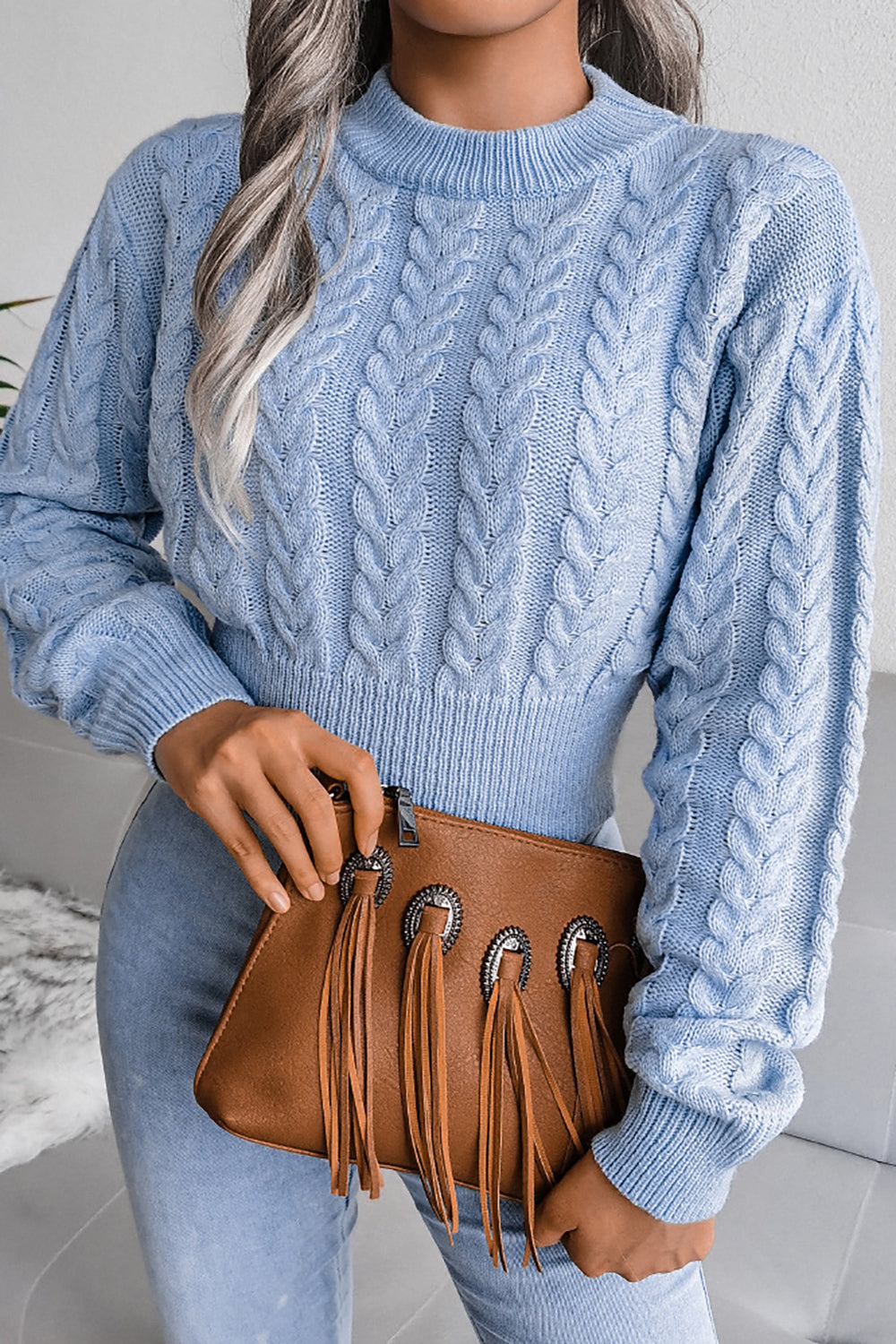 Grey Knit Long Sleeves Sweater Top