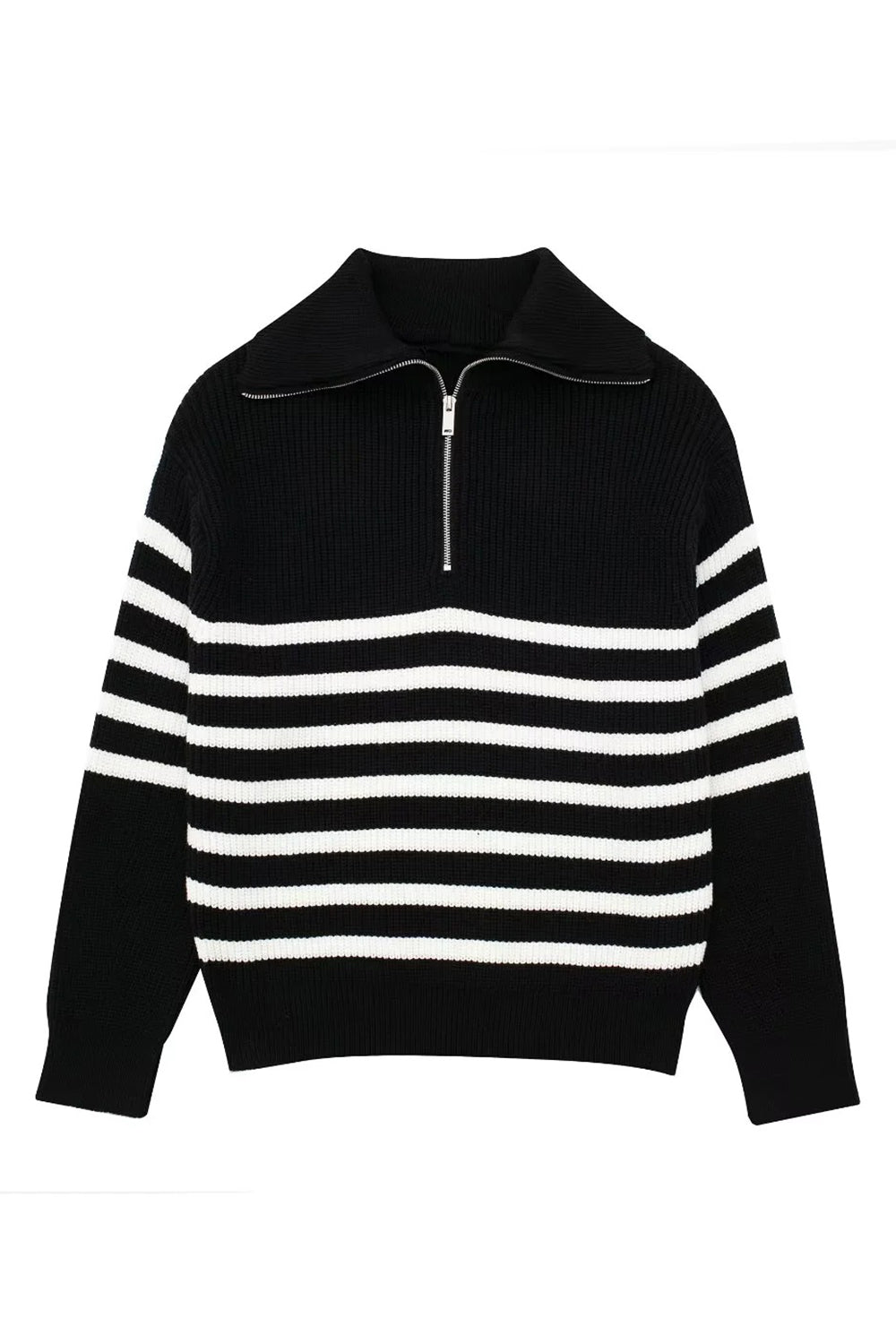 Black Casual Long Sleeve Half Zip Pullover Sweater