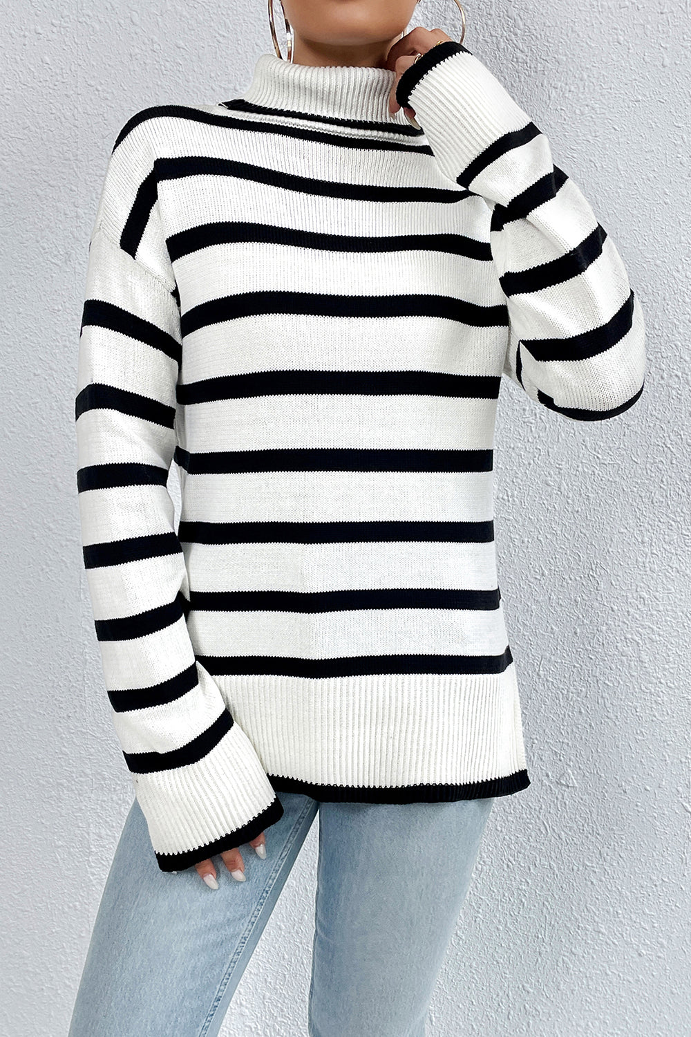 Black Striped Turtleneck Sweater