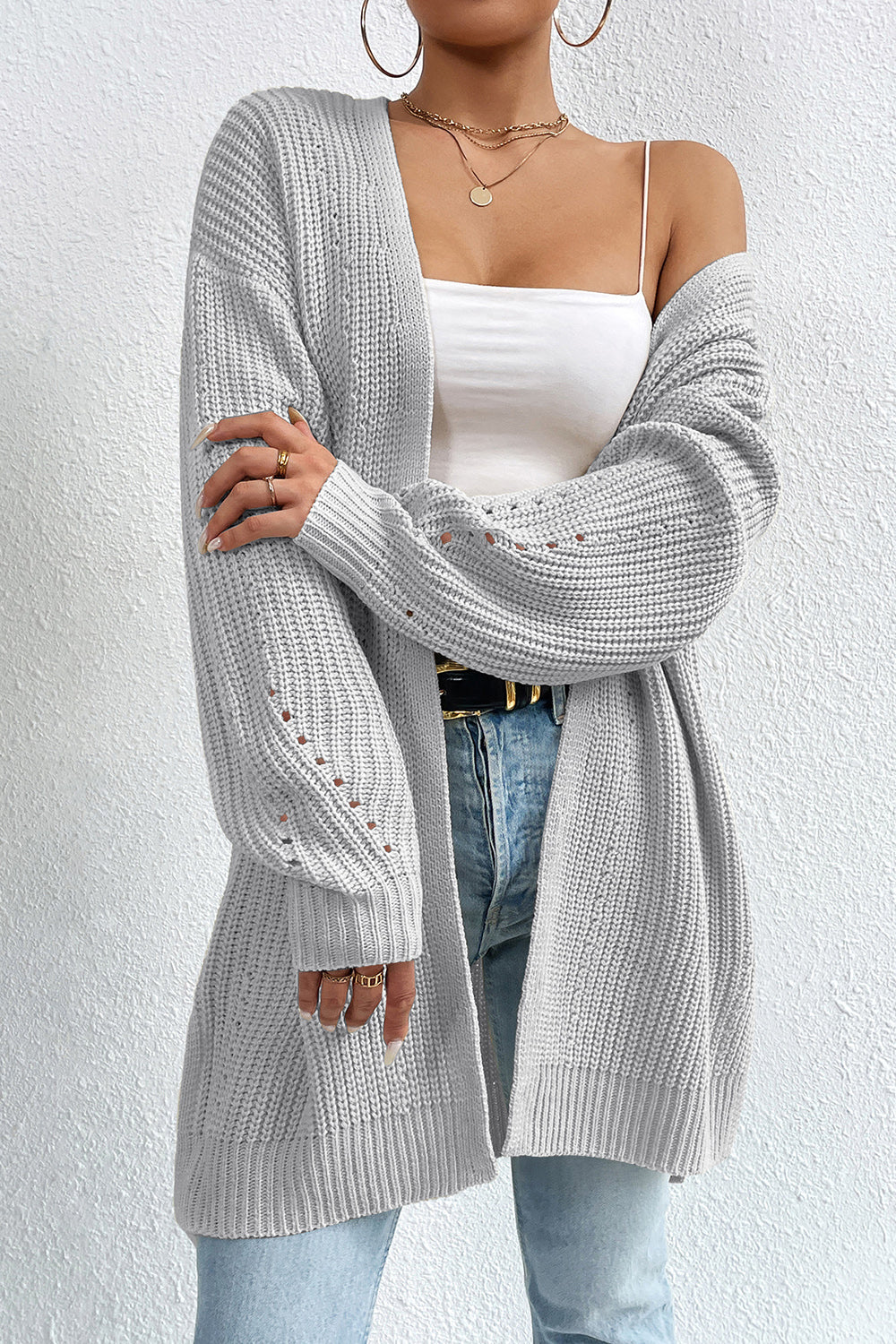 Apricot Loose Mid-Length Knitted Cardigan