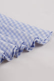 Blue Lapel Neck Plaid Vintage 1950s Dress