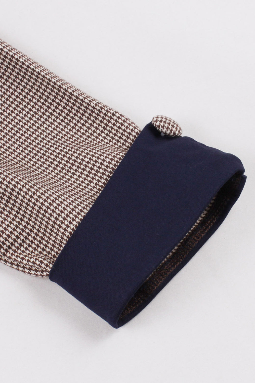 Navy Houndstooth Belted Long Sleeves 1950s Dress