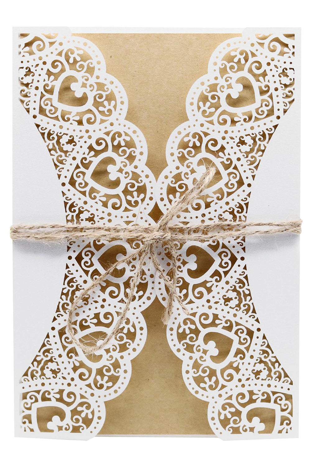 Kahki Heart Shape Wedding Invitation with Hemp Rope