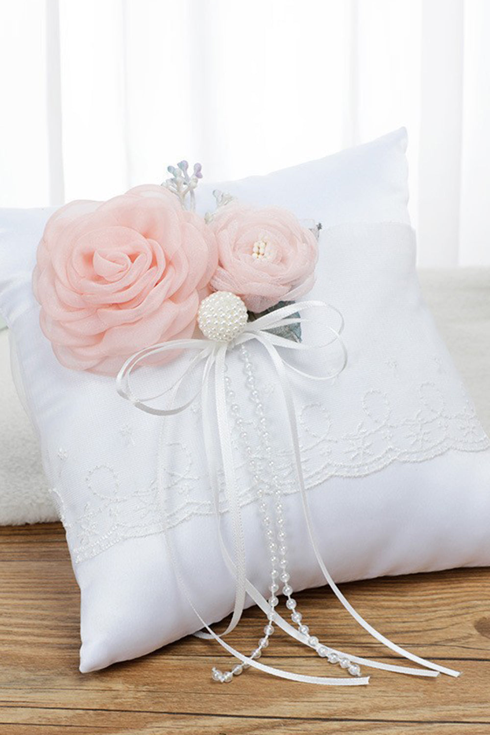 White Wedding Basket and Pillow Set with Pink Flower