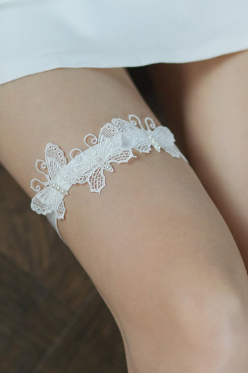 White Butterfly Lace Bridal Garters(Set of 3 )