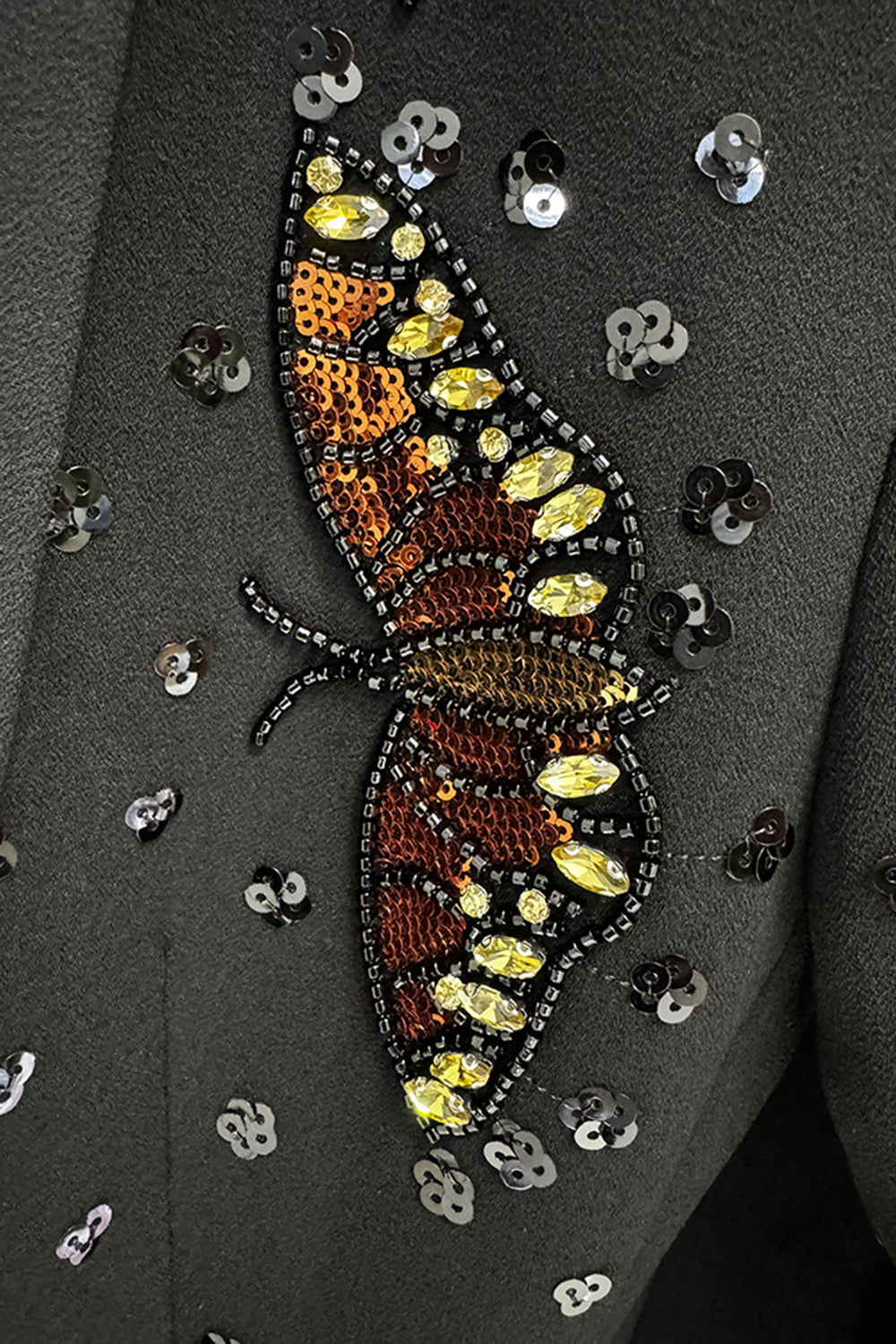 Black Shawl Lapel 2 Pieces Women Suits with Butterflies