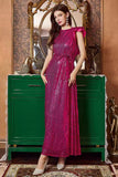 Fuchsia Ruffle Sleeves Long Formal Dress with Bow