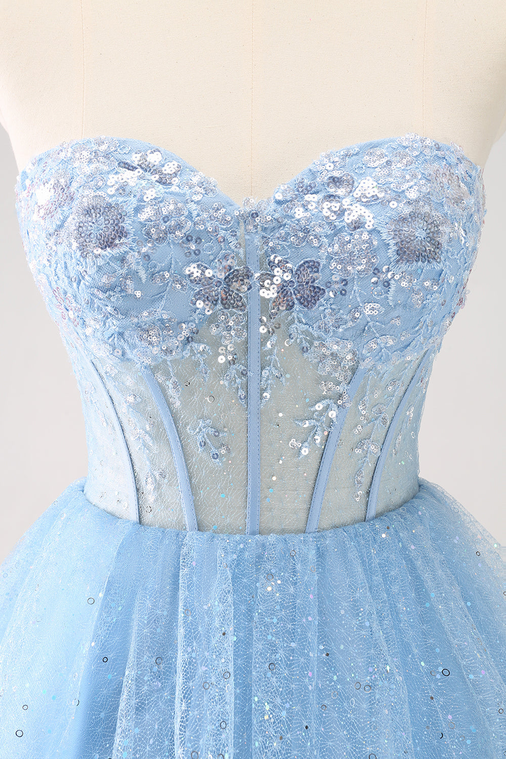Sky Blue A Line Sweetheart Corset Tulle Cocktail Dress with Sequins