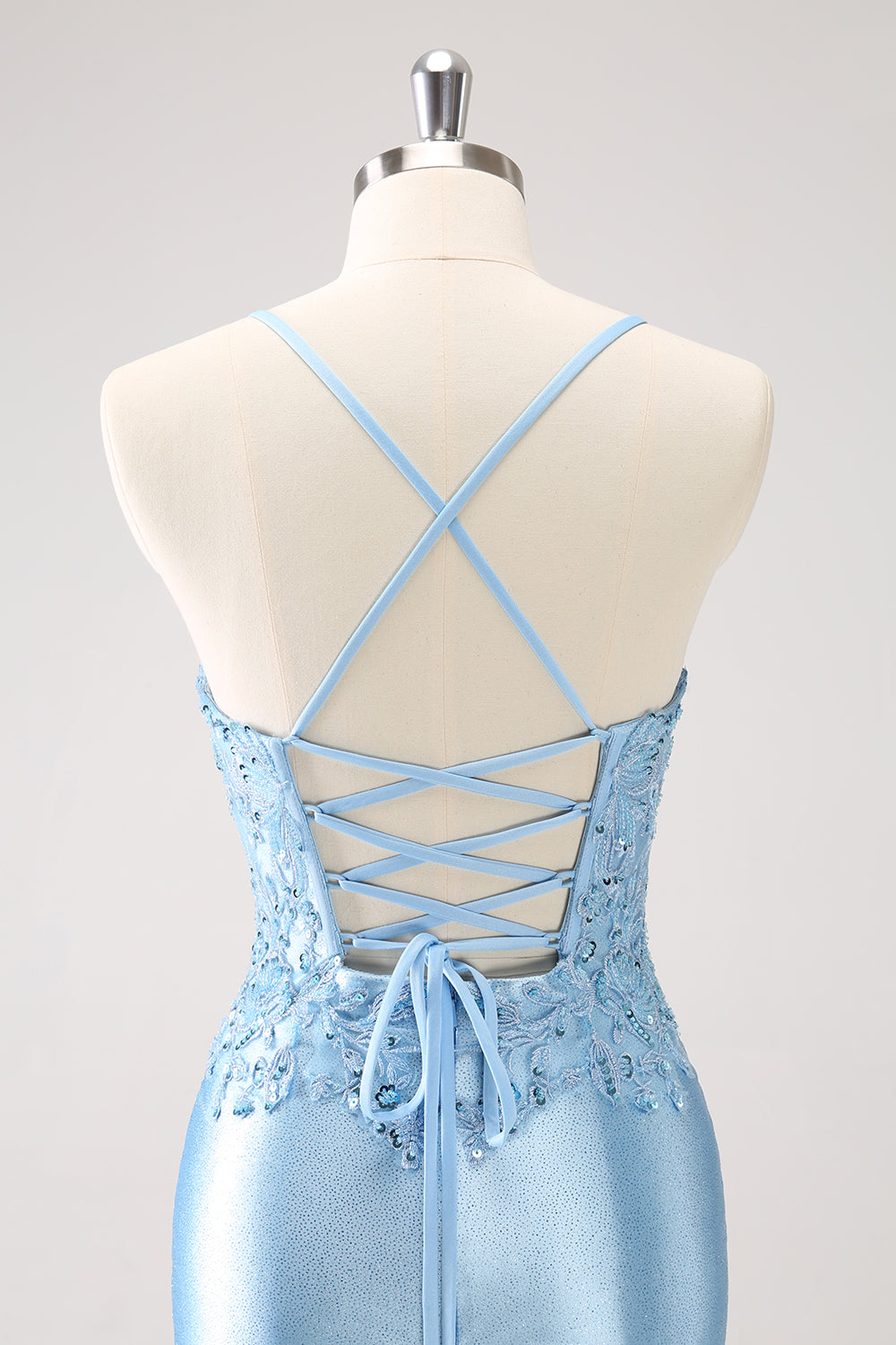 Blue Spaghetti Straps Tight Short Cocktail Dress with Appliques