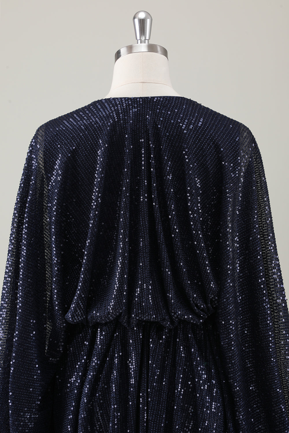 Sparkly Navy Short A-Line Holiday Party Dress with Long Sleeves