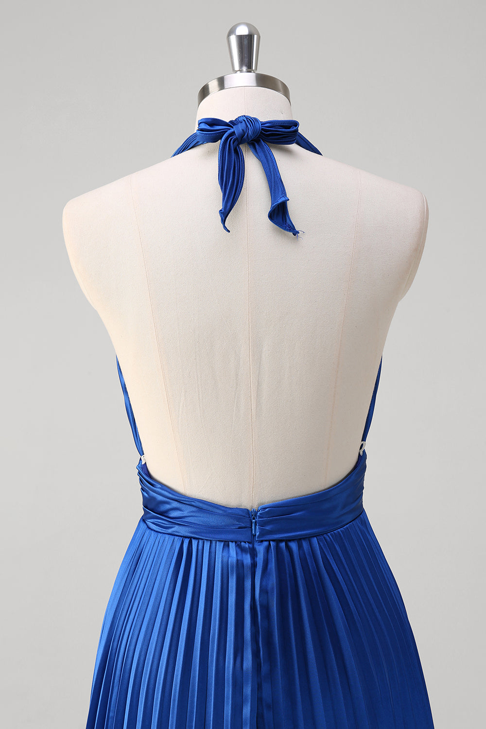 Royal Blue A Line Halter Pleated Long Formal Dress