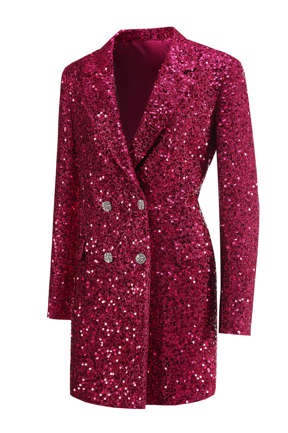Sparkly Fuchsia Notched Long Women's Blazer