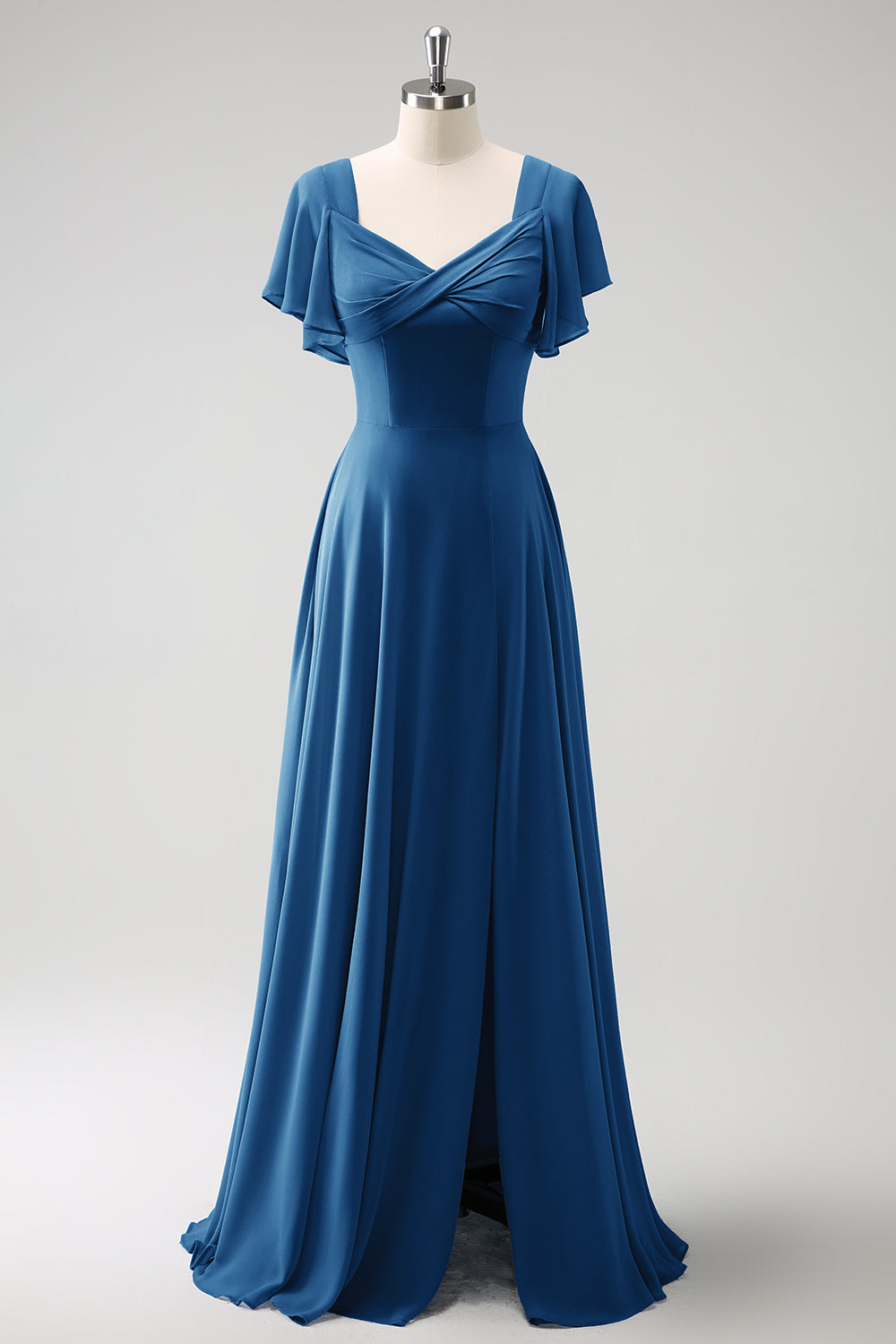 A Line Fuchsia Chiffon Long Bridesmaid Dress with Slit