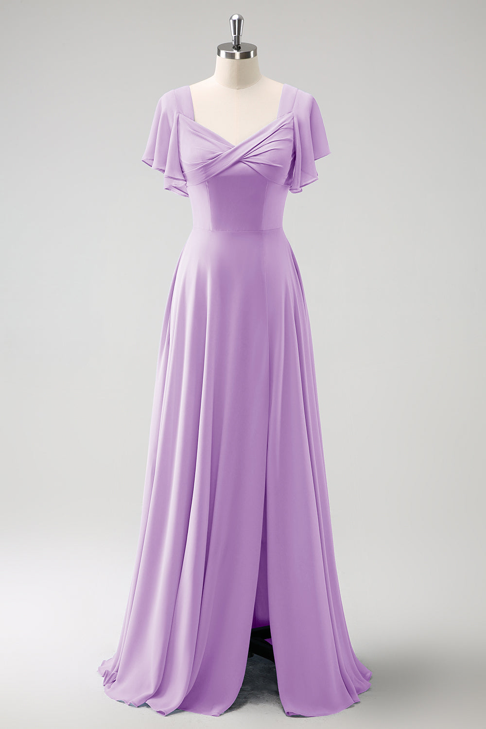 A Line Fuchsia Chiffon Long Bridesmaid Dress with Slit